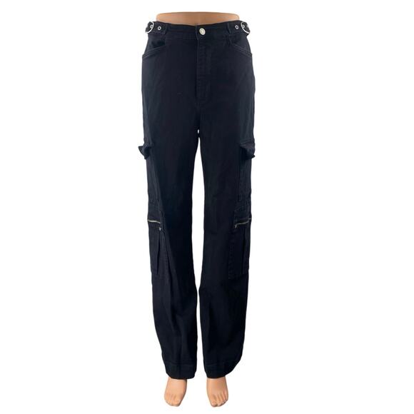 WeWoreWhat Pants - WeWoreWhat Women's Black High Waisted Straight Leg Cargo Trousers Pants Size 26